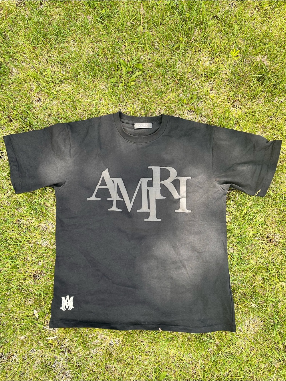 AMIRI Black Tee with Large Gray Logo